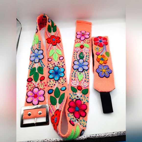 Belt set with flower embroidered headband. multicolored - Picture 6 of 11